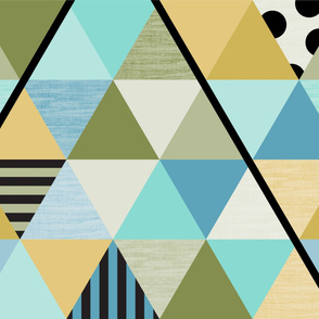 blue green triangle cheater quilt yard