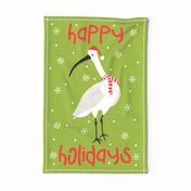 Ibis Happy Holidays Teatowel on Bright green