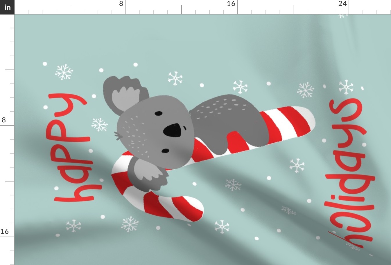 Koala Candy Cane Happy Holidays Teatowl on Blue