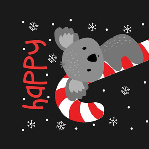 Koala Candy Cane Happy Holidays Teatowl on Darkest grey