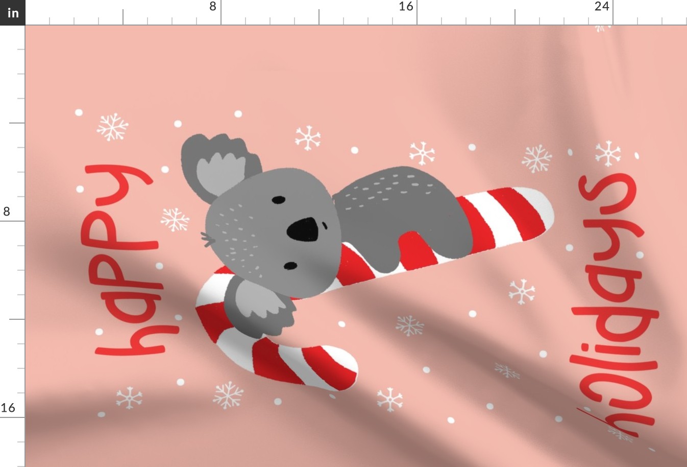 Koala Candy Cane Happy Holidays Teatowl on Dusty pink