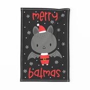 Merry Batmas Teatowel on Darkest Grey