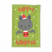 Bat Happy Holidays Teatowel on Light Green