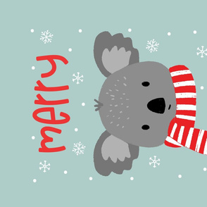 Koala Merry Christmas Teatowel on Blue