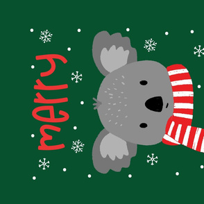 Koala Merry Christmas Teatowel on Dark green