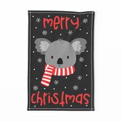 Koala Merry Christmas Teatowel on Darkest grey