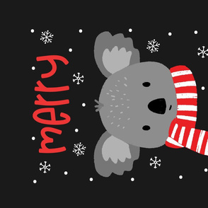 Koala Merry Christmas Teatowel on Darkest grey