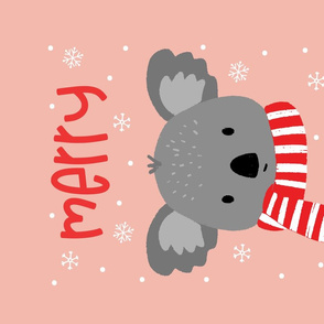 Koala Merry Christmas Teatowel on Dusty pink