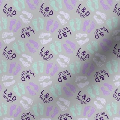 L&D Nurse - multi baby feet - purple/lavender/mint - nursing (grey) - LAD20BS