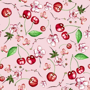 Pink Cherries and Blossoms