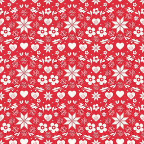 Red Snowflakes Floral Heart