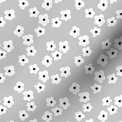 Little poppy daisy flower garden abstract minimalist style nursery blossom soft gray white black
