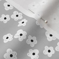 Little poppy daisy flower garden abstract minimalist style nursery blossom soft gray white black