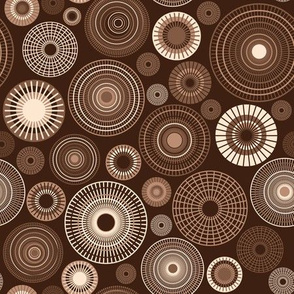 Retro Concentric Circles in white and beige with Dark brown Background | small
