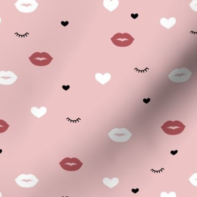 Little flirt kisses and eye lashes valentine love hearts design moody pink