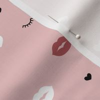 Little flirt kisses and eye lashes valentine love hearts design moody pink