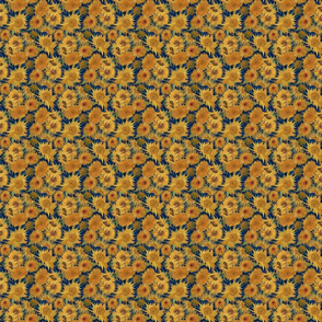 TINY Van Gogh Sunflowers indigo orange blue