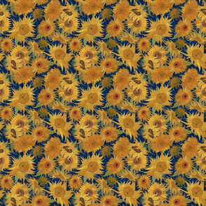 SMALL Van Gogh Sunflowers indigo orange blue