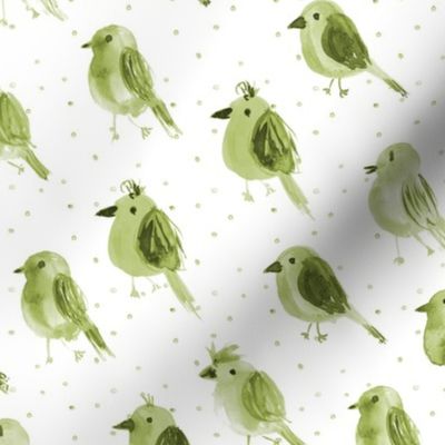 Khaki birdies running to the concert - watercolor green bird cute pattern for nursery home decor bedding p335