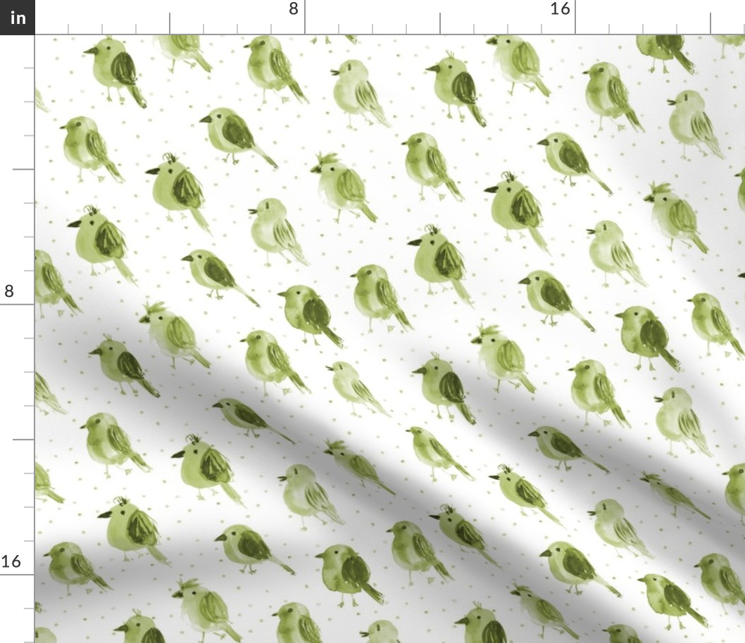 Khaki birdies running to the concert - watercolor green bird cute pattern for nursery home decor bedding p335