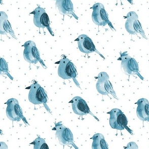 Teal birdies running to the concert - watercolor bird cute pattern for nursery home decor bedding p335