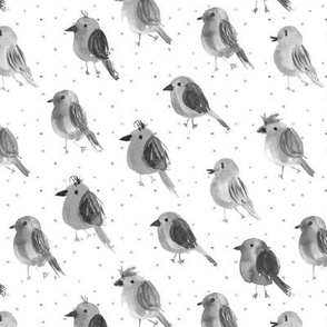 Silver birdies running to the concert - watercolor grey bird cute pattern for nursery home decor bedding p335-12