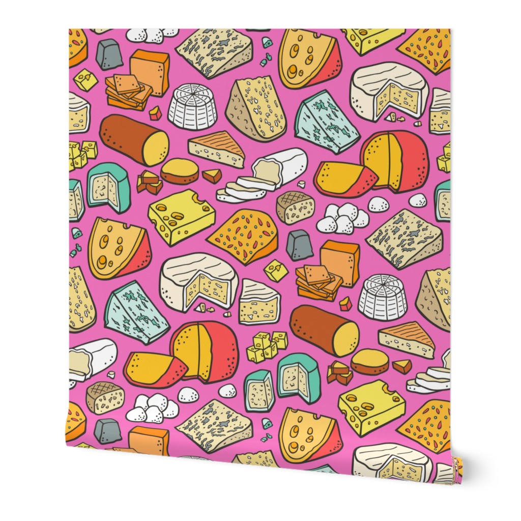 Cheese Food Doodle on Dark Pink