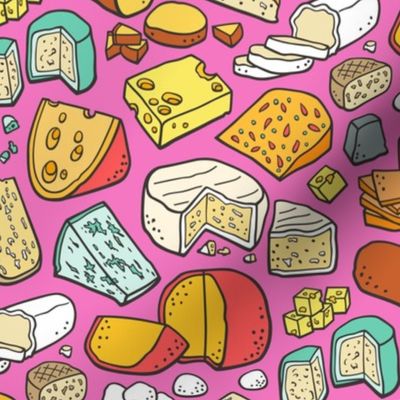 Cheese Food Doodle on Dark Pink