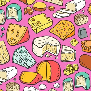 Cheese Food Doodle on Dark Pink