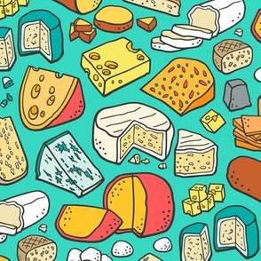 Cheese Food Doodle on Green