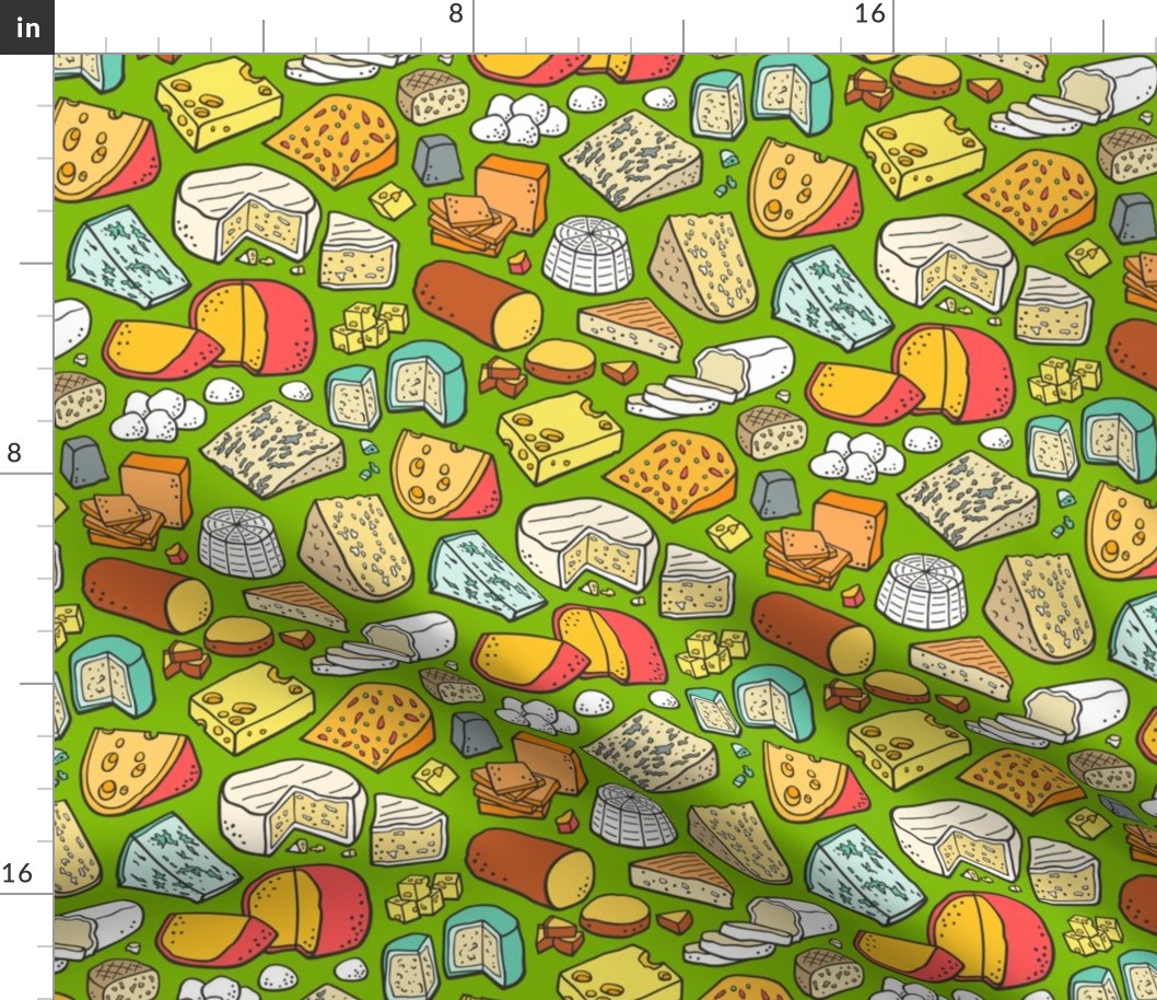 Cheese Food Doodle on Lime Green