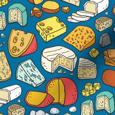 Cheese Food Doodle on Dark Blue
