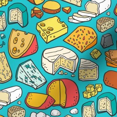 Cheese Food Doodle on Aqua Blue