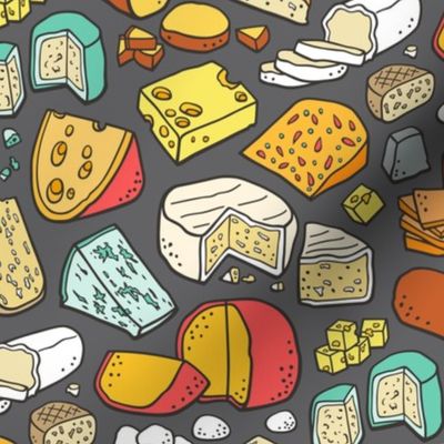 Cheese Food Doodle on Dark Grey