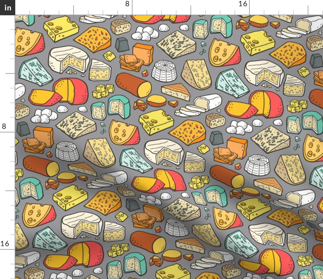 Cheese Food Doodle on Grey