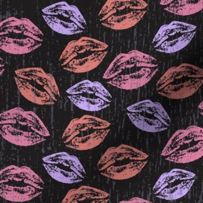 Lipstick Kisses On Black Distressed Background