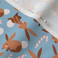 Bunnies and Candy Canes on Light Blue