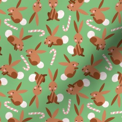 Bunnies and Candy Canes on Grassy Green