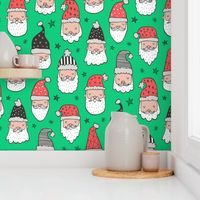 Christmas Santa Claus with Stars on Green