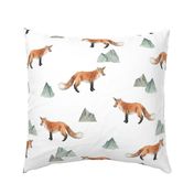 Fox Forest - Medium Scattered Foxes and Mountains on White