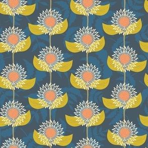 Quirky kadam flowers in blue background