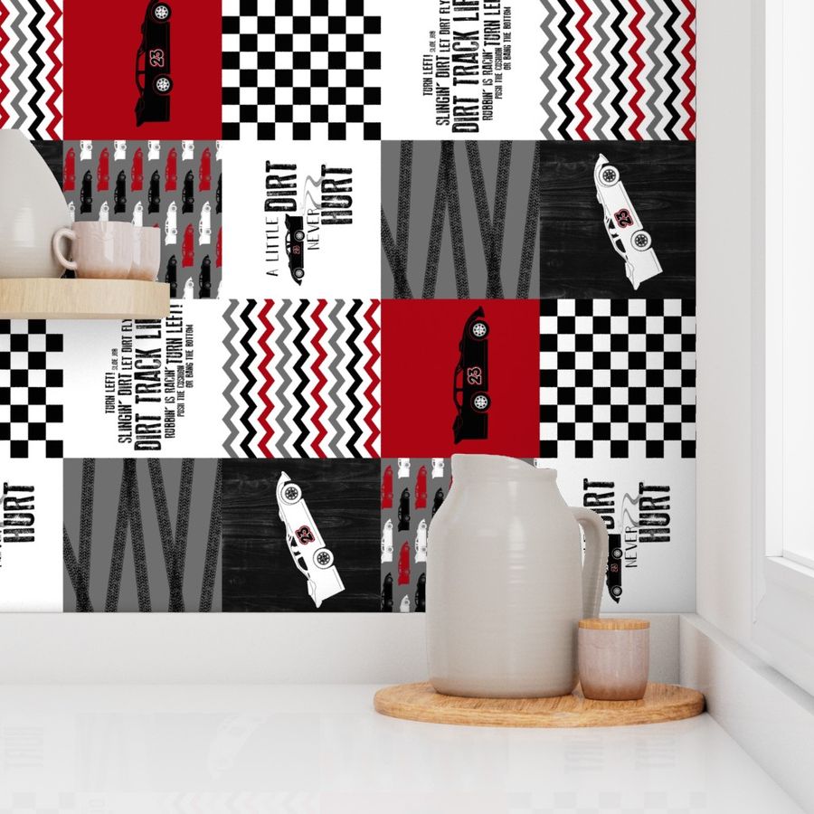 Dirt Track life//Red//23 - Wholecloth Cheater Quilt - Rotated