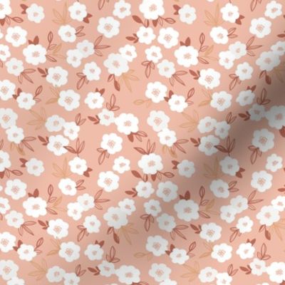 Little white daisies and leaves liberty print garden boho nursery coral rose 