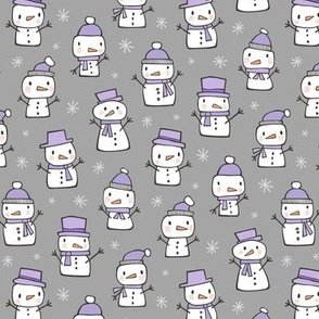 Winter Christmas Snowman & Snowflakes Lavender Purple on Grey Smaller 1,5 inch