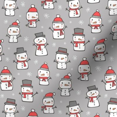 Winter Christmas Snowman & Snowflakes Red on Light Grey Smaller 1,5 inch