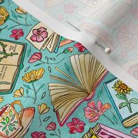 Blooms and Books - Blue Background - Tiny