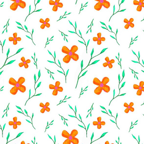 Simple Watercolor Orange Flower Floral Pattern