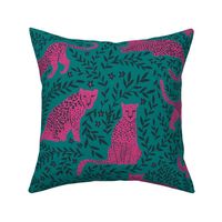 Jungle cat - teal and pink