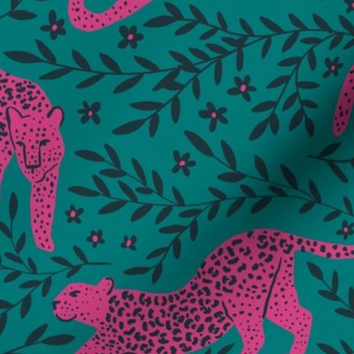 Jungle cat - teal and pink