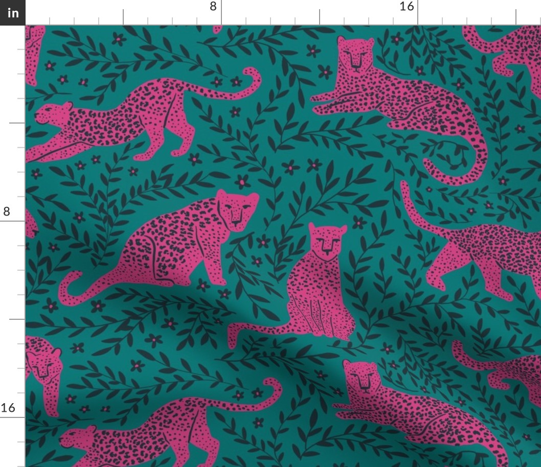 Jungle cat - teal and pink